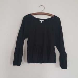 Time and Tru Black Eyelet Sleeve Blouse